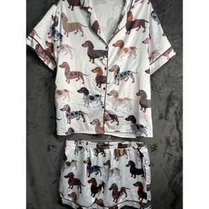 Sheshow pajama shorts set Satin women's dachshund (dog) print  Large